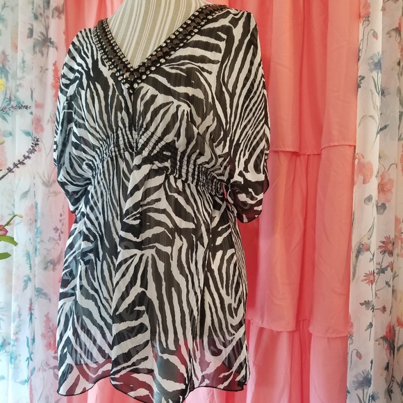 🌻🌺🌻VANITY ZEBRA STRIPED SHEER BLOUSE!! - Picture 4 of 8